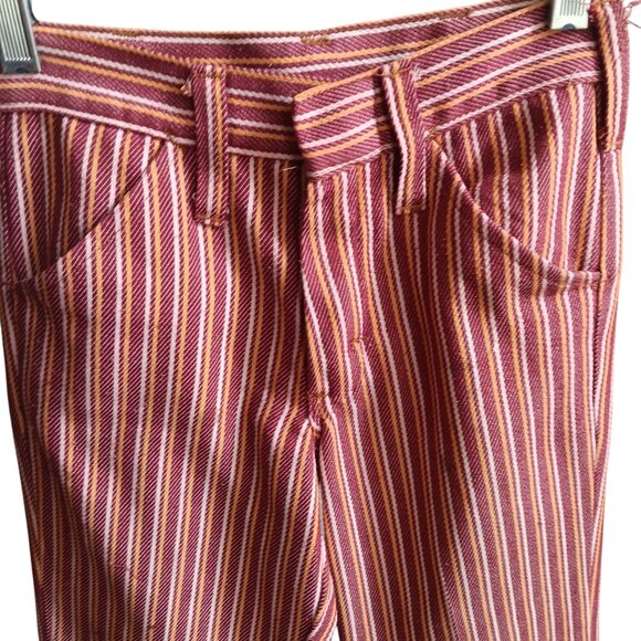 23x26 Boys Vintage Jeans 1970's Red Yellow Striped Flared Distress Hippy Bells - Picture 3 of 8